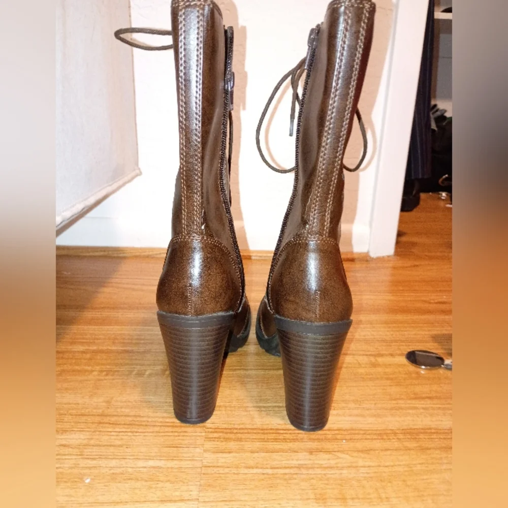 Arizona Jean Co. Brown Brogue-Style Heeled Lace-Up Boots | Size 7 1/2 👢 - Picture 5 of 16